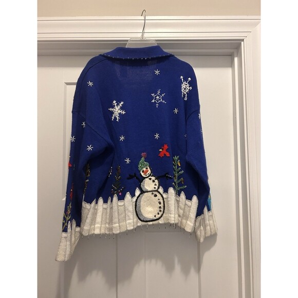 Design Options Winter Holiday Christmas Cardigan Sweater Snowman Size Large Cozy - Picture 5 of 7